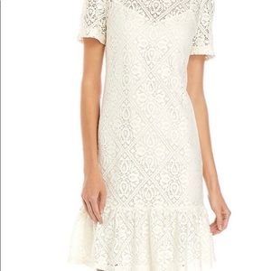 Michael Kors Ruffle Hem Lace Dress. Color: Bone